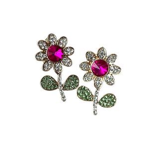Elegant Pink Flower Crystal Earrings